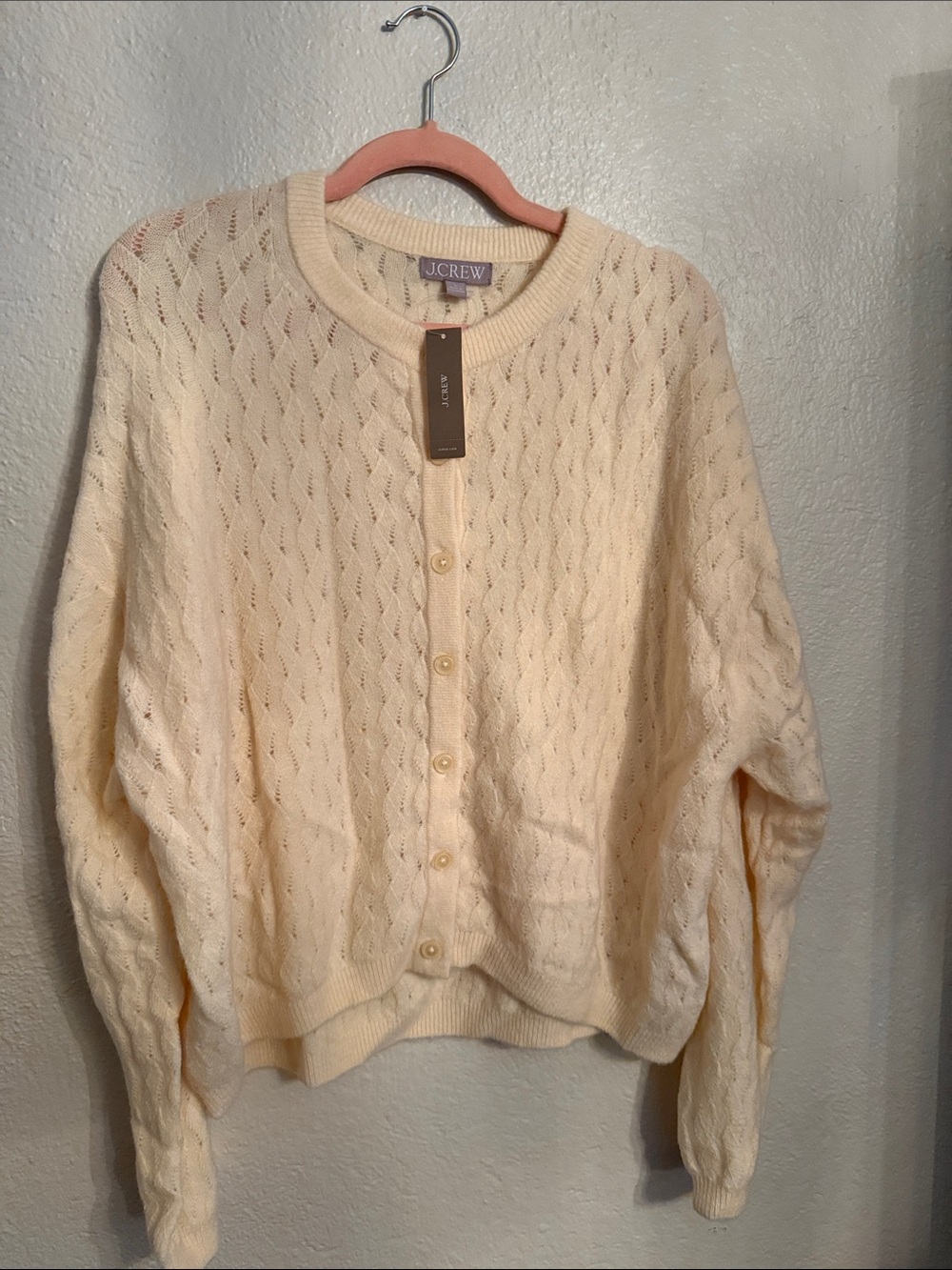 J. Crew Pale Yellow Open-Weave Button-Up Cardigan